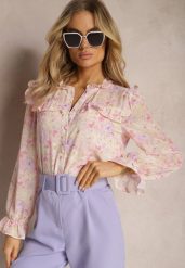 Różowa Koszula z Falbaniastymi Wstawkami Leviosta. Fioletowe bluzki damskie Renee, l, bez wzorów, eleganckie, bez kołnierzyka, bez ramiączek. Za 89.99 zł.