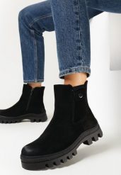 Czarne Botki w Stylu Sportowych Sztybletów na Grubej Podeszwie Vellinga. Czarne botki damskie Born2be, bez wzorów, z jeansu. Za 239.99 zł.