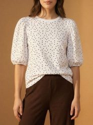 Bawełniana bluzka w kropki - wielobarwny. Bluzki damskie Sinsay, l, bez wzorów, z bawełny, bez kołnierzyka, bez ramiączek. Za 29.99 zł.