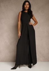 Czarny Taliowany Kombinezon Ozdobiony Zakładkami Berinola. Czarne sukienki damskie Renee, na imprezę, l, bez wzorów, eleganckie, bez kołnierzyka, bez ramiączek, oversize. Za 149.99 zł.