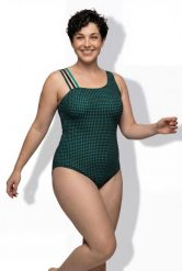 Damskie Strój kąpielowy faktura w kratkę miękkie miseczki. Czarne kostiumy jednoczęściowe damskie Ulla Popken, plus size, bez wzorów, z elastanu, klasyczne, plus size, do pływania. Za 191.99 zł.