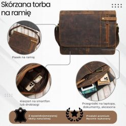 Męska brązowa skórzana torba na ramie na laptopa vintage Paolo Peruzzi T-148-HBR. Brązowe torby na laptopa męskie bez wzorów, ze skóry. Za 389.00 zł.