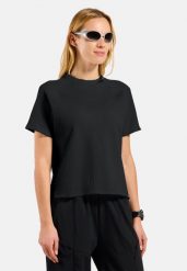 Koszulka z krótkim rękawem damska Odlo CUBIC T-shirt crew neck s/s. Czarne koszulki sportowe damskie Odlo, s, bez wzorów, z dzianiny, bez kołnierzyka, bez ramiączek, na fitness i siłownię. Za 249.99 zł.