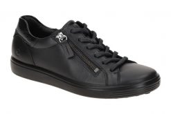 Kobiece trampki z zapięciem Ecco Soft 7. Czarne trampki i tenisówki damskie ecco, bez wzorów, z materiału, bez zapięcia. Za 641.55 zł.