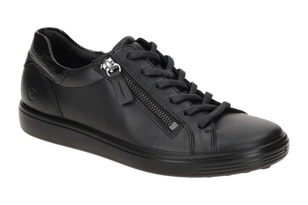 Kobiece trampki z zapięciem Ecco Soft 7. Czarne trampki i tenisówki damskie ecco, bez wzorów, z materiału, bez zapięcia. Za 650.25 zł.