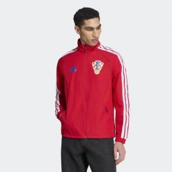 Domowa bluza reprezentacyjna Chorwacji. Czerwone bluzy sportowe męskie Adidas, s, bez wzorów, z dresówki, bez kaptura, do piłki nożnej. Za 529.00 zł.