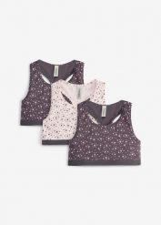 Biustonosz bustier z miękką bawełną organiczną (3 szt.). Szare t-shirty i topy dla dziewczynek bonprix, bez wzorów, z bawełny, bez ramiączek. Za 59.99 zł.