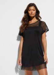 Tunika plażowa z lejącej wiskozy. Czarne tuniki damskie bonprix, bez wzorów, z wiskozy, bez kołnierzyka, bez ramiączek. Za 104.99 zł.