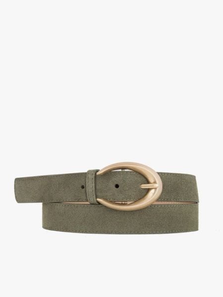 Oliwkowy pasek z weluru. Zielone paski damskie Ryłko, bez wzorów, ze skóry, eleganckie. Za 129.99 zł.