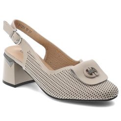 Czółenka damskie Vinceza, cholewka ze skóry naturalnej licowej z perforacją z broszką na eleganckim obcasie, beżowe, 99206. Brązowe czółenka damskie VINCEZA, bez wzorów, ze skóry, eleganckie, bez obcasa, bez zapięcia. Za 161.90 zł.