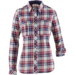 Koszula flanelowa, długi rękaw bonprix bordowo-kremowo-ciemnoniebieski w kratę. Czerwone koszule damskie bonprix, z długim rękawem. Za 74.99 zł.