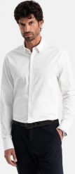 Ombre Klasyczna męska koszula SLIM FIT z tkaniny satynowej biała V1 OM-SHOS-0176 XL. Białe koszule męskie Ombre, m, bez wzorów, z satyny, klasyczne, bez kołnierzyka, bez ramiączek. Za 169.99 zł.