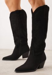Czarne Kozaki Kowbojki na Stożku Ozdobione Haftem Resita. Czarne kozaki damskie Renee, z jeansu, bez obcasa, na obcasie. Za 199.99 zł.