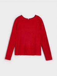 Sweter z zamkiem z tyłu - czerwony. Czerwone swetry damskie Sinsay, l, bez wzorów, bez kołnierzyka, bez ramiączek, bez kaptura. Za 49.99 zł.