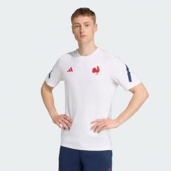 Koszulka podróżna Francji. Białe koszulki sportowe męskie Adidas, xl, bez wzorów, bez kołnierzyka, bez ramiączek, do piłki nożnej. Za 199.00 zł.