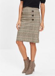 Spódnica ołówkowa z guzikami. Brązowe spódnice damskie bonprix, bez wzorów, mini, ołówkowe. Za 139.99 zł.