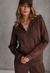 Brązowa Bluza Rozpinana z Bawełną i Kapturem Ozdobiona Sznurkami Ivila. Brązowe bluzy damskie Renee, l, bez wzorów, z bawełny. Za 69.99 zł.
