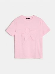 Koszulka z nadrukiem kwiatowym - różowy. Czerwone t-shirty damskie Sinsay, l, bez wzorów, bez kołnierzyka. Za 29.99 zł.