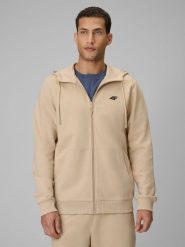 4F Bluza dresowa regular z kapturem męska - beżowa XXL. Brązowe bluzy męskie 4f, m, bez wzorów, z bawełny, z kapturem. Za 169.99 zł.