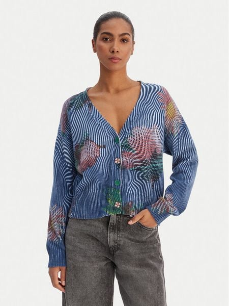 Desigual Kardigan 26SWJF19 Niebieski Regular Fit. Niebieskie kardigany damskie Desigual, l, bez wzorów, z bawełny. Za 342.99 zł.