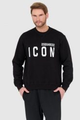 DSQUARED2 Czarna bluza męska z dużym białym logo icon, Rozmiar S. Czarne bluzy męskie Dsquared2, l, bez wzorów, bez kaptura. W wyprzedaży za 855.99 zł.