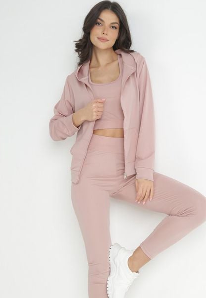 Jasnoróżowy Komplet Sportowy 3-częściowy Bluza Legginsy i Top Fika. Czerwone bluzy damskie Born2be, l, bez wzorów, trekkingowe. Za 79.99 zł.