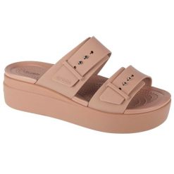 Klapki damskie Crocs Brooklyn Low Wedge. Brązowe klapki damskie Crocs, bez wzorów, z materiału, bez obcasa. W wyprzedaży za 209.20 zł.