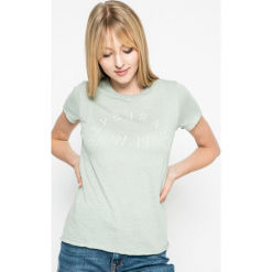 Pepe Jeans - Top. Szare topy damskie Pepe Jeans, z nadrukiem, z bawełny, z okrągłym kołnierzem, z krótkim rękawem. W wyprzedaży za 79.90 zł.