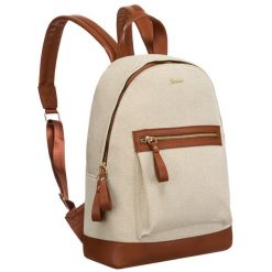 Duży, miejski plecak damski w beżowo-brązowym kolorze z kieszonką zewnętrzną - Peterson. Brązowe plecaki damskie Peterson, bez wzorów, z poliamidu. Za 169.99 zł.