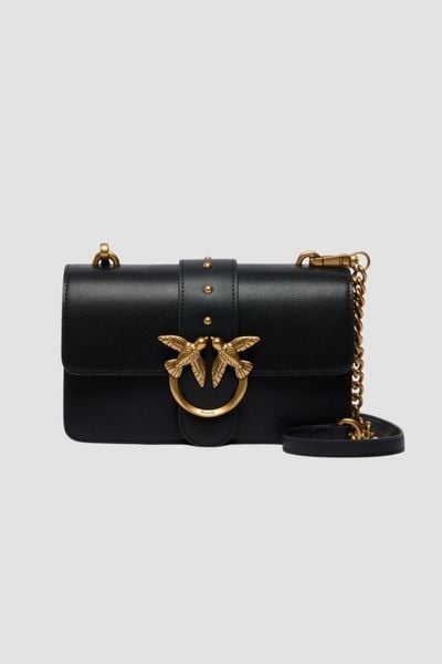 PINKO Czarna kopertówka Love One Mini St. Cl Vitello Seta. Czarne kopertówki damskie Pinko, bez wzorów, ze skóry, eleganckie, bez dodatków. W wyprzedaży za 1,059.99 zł.