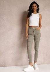Ciemnobeżowe Jeansy Skinny z Wysokim Stanem Yholo. Zielone jeansy damskie Renee, z podwyższonym stanem. Za 79.99 zł.
