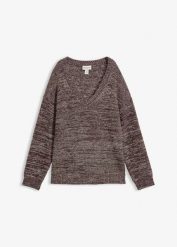 Sweter z miękkiej mieszanki wiskozy. Brązowe swetry damskie bonprix, bez wzorów, z dzianiny, bez kołnierzyka, bez ramiączek, bez kaptura. Za 159.99 zł.