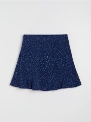 Wiskozowa spódnica mini w kropki - granatowy. Niebieskie spódnice damskie Sinsay, l, bez wzorów, z wiskozy, mini. Za 19.99 zł.