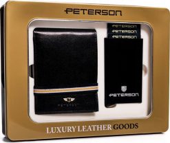Peterson Zestaw Prezentowy: Czarny Skórzany Portfel Męski I Etui Na Karty !. Czarne portfele męskie Peterson, bez wzorów. Za 299.98 zł.
