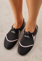 Czarno-Różowe Wsuwane Buty Sportowe do Wody z Elastyczną Cholewką Vetilore. Czarne obuwie sportowe damskie Renee, bez wzorów, do pływania. Za 49.99 zł.