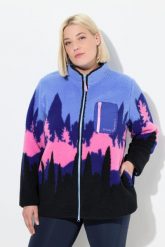 Damskie Kurtka z pluszowego polaru motyw gór stójka. Niebieskie kurtki damskie Ulla Popken, plus size, bez wzorów, z materiału, bez kaptura. Za 429.99 zł.