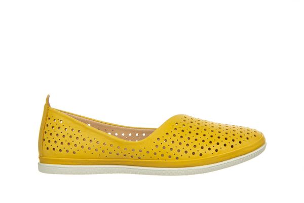 Baleriny Bayla-161 158 23203 Tetris 161481, Żółty, Skóra naturalna - 37. Żółte baleriny damskie Bayla, na lato, w ażurowe wzory, z materiału, bez obcasa. W wyprzedaży za 152.10 zł.