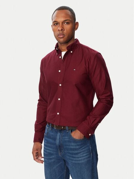 Tommy Hilfiger Koszula Solid Heritage MW0MW35774 Bordowy Regular Fit. Czerwone koszule męskie Tommy Hilfiger, m, bez wzorów, z bawełny, bez kołnierzyka, bez ramiączek. Za 369.99 zł.