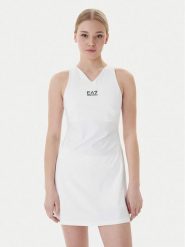 EA7 Emporio Armani Sukienka tenisowa 7W000317 AF14524 U0002 Biały Regular Fit. Białe koszulki sportowe damskie EA7 Emporio Armani, l, bez wzorów, z syntetyku, bez kołnierzyka, bez ramiączek, tenisowe. Za 499.99 zł.