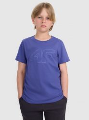 4F T-shirt regular z nadrukiem chłopięcy - niebieski 128 (7-8 lat). Niebieskie t-shirty dla chłopców 4f, bez wzorów, z bawełny, bez ramiączek. Za 39.99 zł.