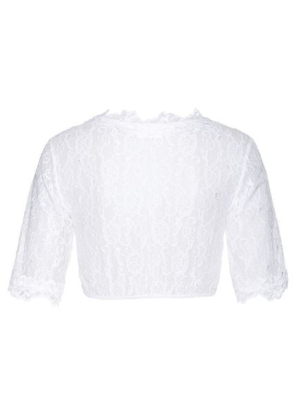 Bluzka koronkowa w ludowym stylu. Białe bluzki damskie bonprix, bez wzorów, z koronki, bez kołnierzyka, bez ramiączek. Za 144.99 zł.