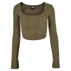 Damska koszulka crop top z długim rękawem Urban Classics. Zielone t-shirty damskie Urban Classics, l, bez wzorów, eleganckie, bez kołnierzyka. Za 168.00 zł.