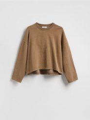 Gładka bluza z bawełną - brązowy. Brązowe bluzy damskie Reserved, l, bez wzorów, z bawełny, bez kaptura. Za 79.99 zł.