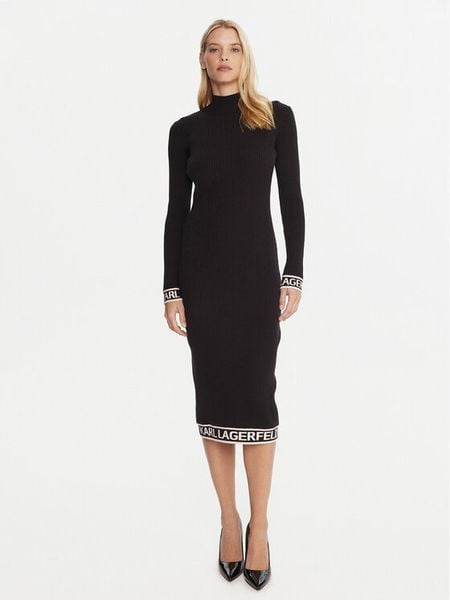 KARL LAGERFELD Sukienka dzianinowa A4W13028 Czarny Slim Fit. Czarne sukienki damskie KARL LAGERFELD, xs, bez wzorów, z dzianiny, bez kołnierzyka, bez ramiączek. Za 619.99 zł.