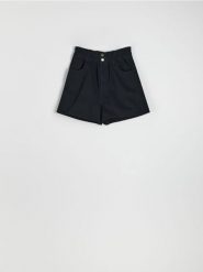 Szorty paperbag high waist - czarny. Czarne szorty damskie Sinsay, l, bez wzorów, z bawełny, z podwyższonym stanem. Za 39.99 zł.