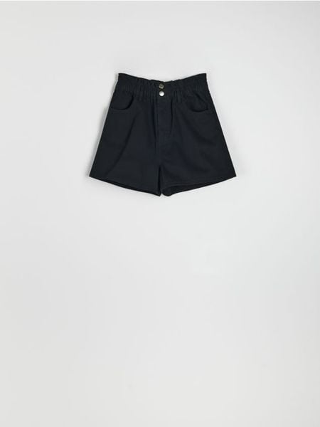 Szorty paperbag high waist - czarny. Czarne szorty damskie Sinsay, l, bez wzorów, z bawełny, z podwyższonym stanem. Za 39.99 zł.