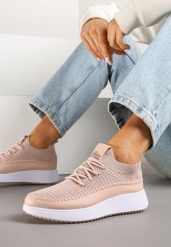 Różowe Buty Sportowe Sneakersy z Siateczkową Cholewką Helazia. Czerwone obuwie sportowe damskie Renee, bez wzorów, z jeansu. Za 69.99 zł.