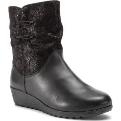 Botki RIEKER - X2474-00 Schwarz. Czarne kozaki damskie Rieker, ze skóry, bez obcasa, na obcasie. W wyprzedaży za 229.00 zł.