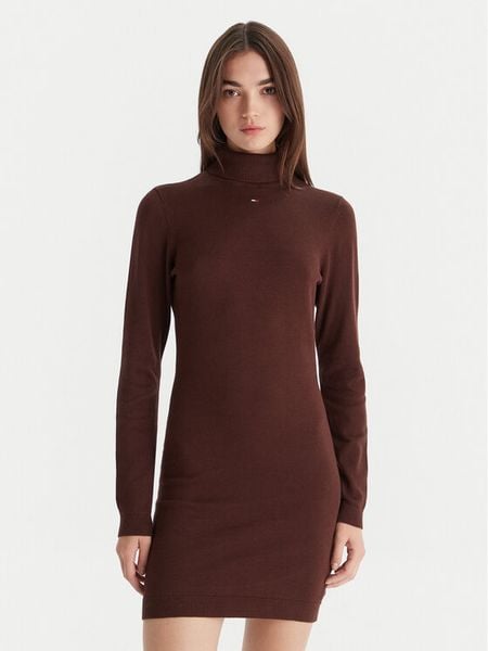 Tommy Jeans Sukienka dzianinowa Ess DW0DW21958 Brązowy Slim Fit. Brązowe sukienki damskie Tommy Jeans, m, bez wzorów, z bawełny, bez kołnierzyka, bez ramiączek. Za 309.99 zł.