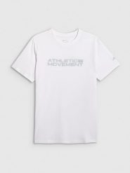 4F T-shirt regular z nadrukiem męski - biały L. Białe t-shirty męskie 4f, l, bez wzorów, z materiału, bez kołnierzyka. Za 69.99 zł.